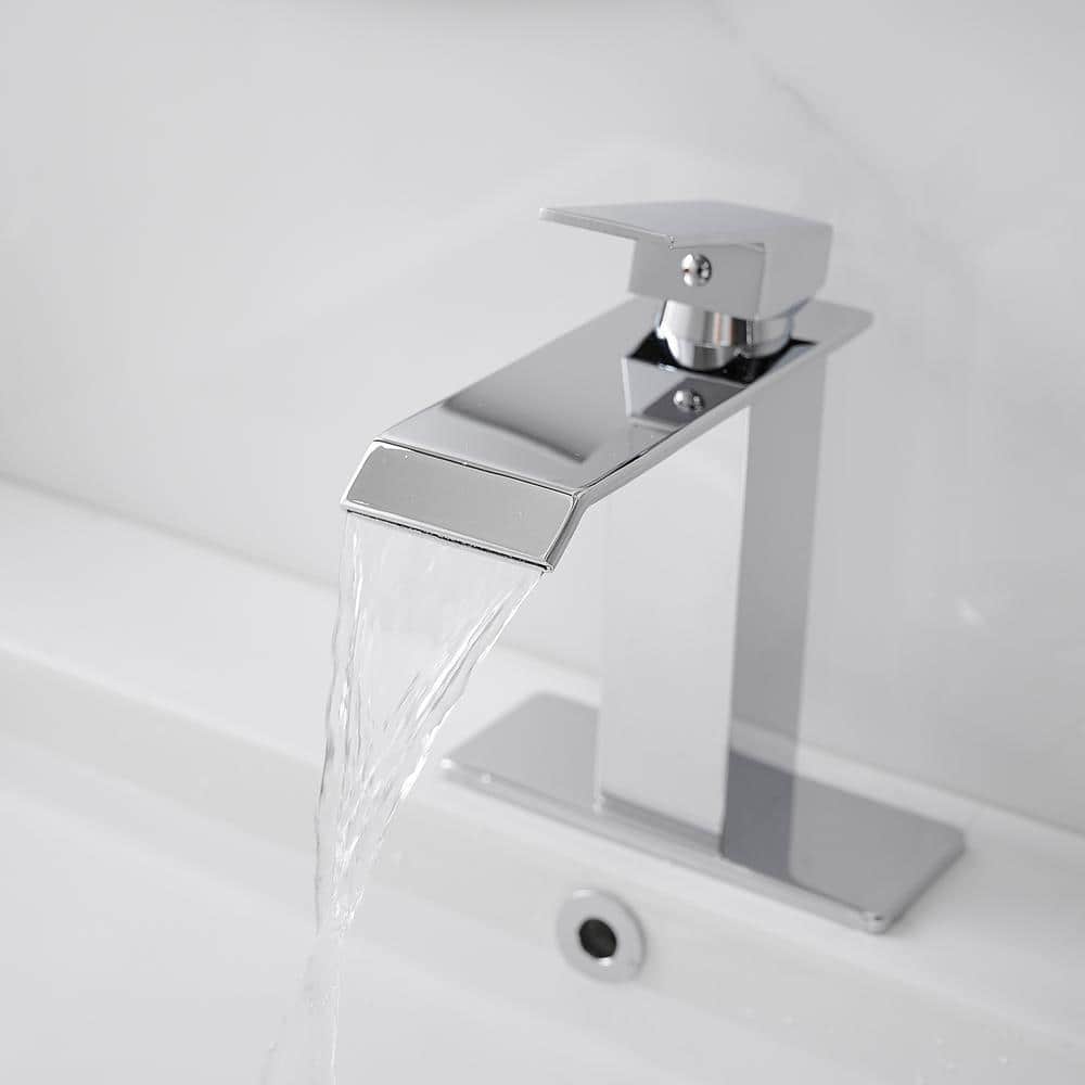 Polished Chrome Single-Handle Waterfall Bathroom Faucet