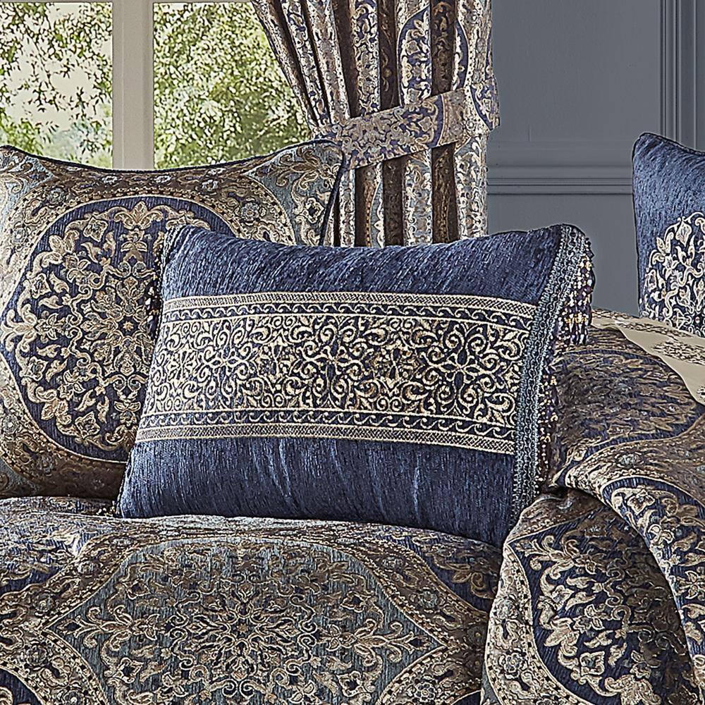 Navy and Gold Embroidered Square Boudoir Decorative Pillow