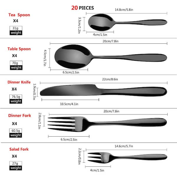 20 Pcs Black/Silverware Silverware Set, Checkered Frost Flatware Sets,  Stainless Steel Forks and Spoons Set with Knives, Mirror Finish &  Dishwasher Safe