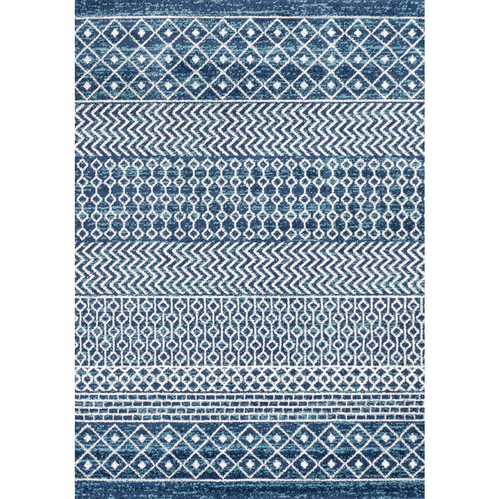 Navy and Cream Reversible Synthetic Geometric Area Rug 5' x 8'