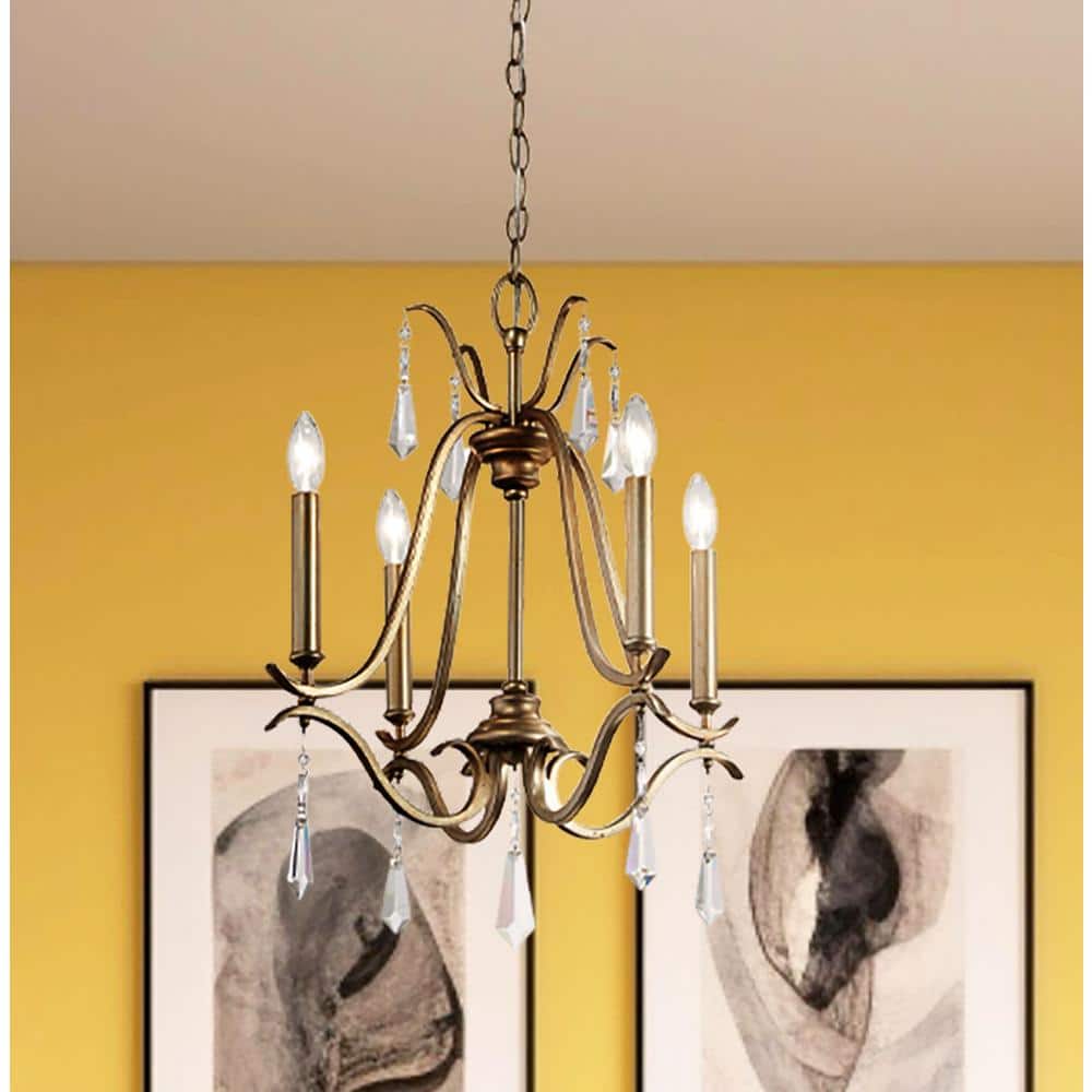 Mini Gold Crystal Candle Chandelier with Bell Shade