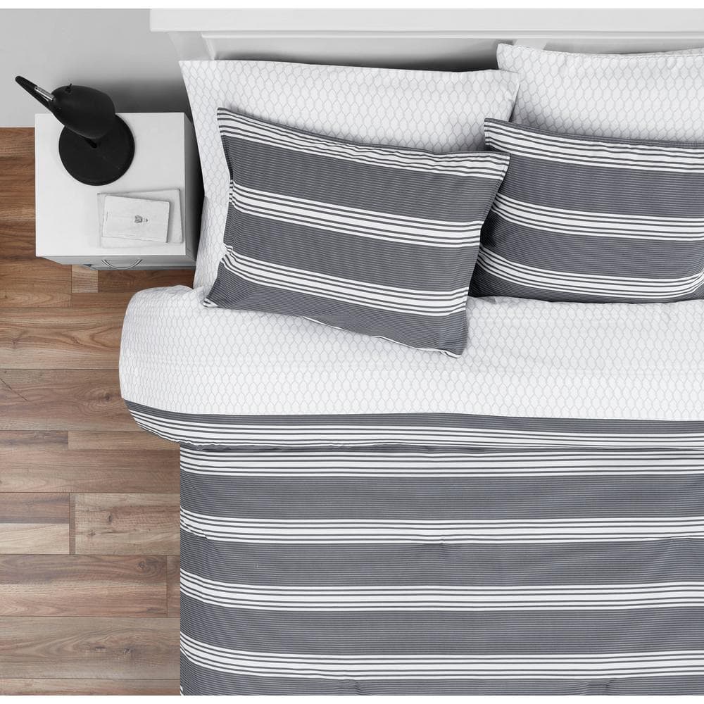 Twin Gray Cotton Reversible Comforter Set
