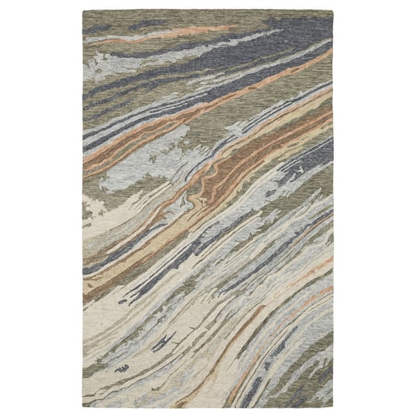 AVERLEY HOME Keenan Gray/Blue 5 ft. x 8 ft. Industrial Abstract Wool Mixed-Pile Hand-Tufted Indoor Area Rug