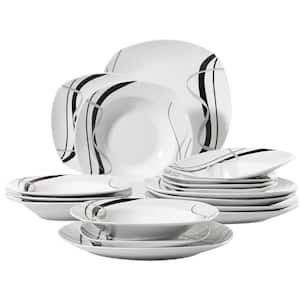 36-Piece Black and Gray Lines Ivory White Porcelain Dinnerware Set Service for 12
