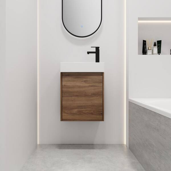 18 in. W x 10 in. D x 23 in. H Wall Mounted Bath Vanity in Brown Ebony with White Ceramic Top