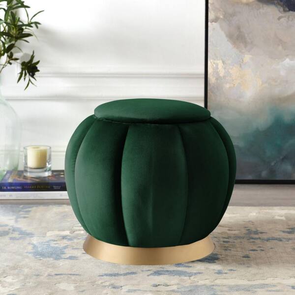 HomeRoots Hunter Green And Gold Velvet Round Standard 20L x 20W x 16.5H