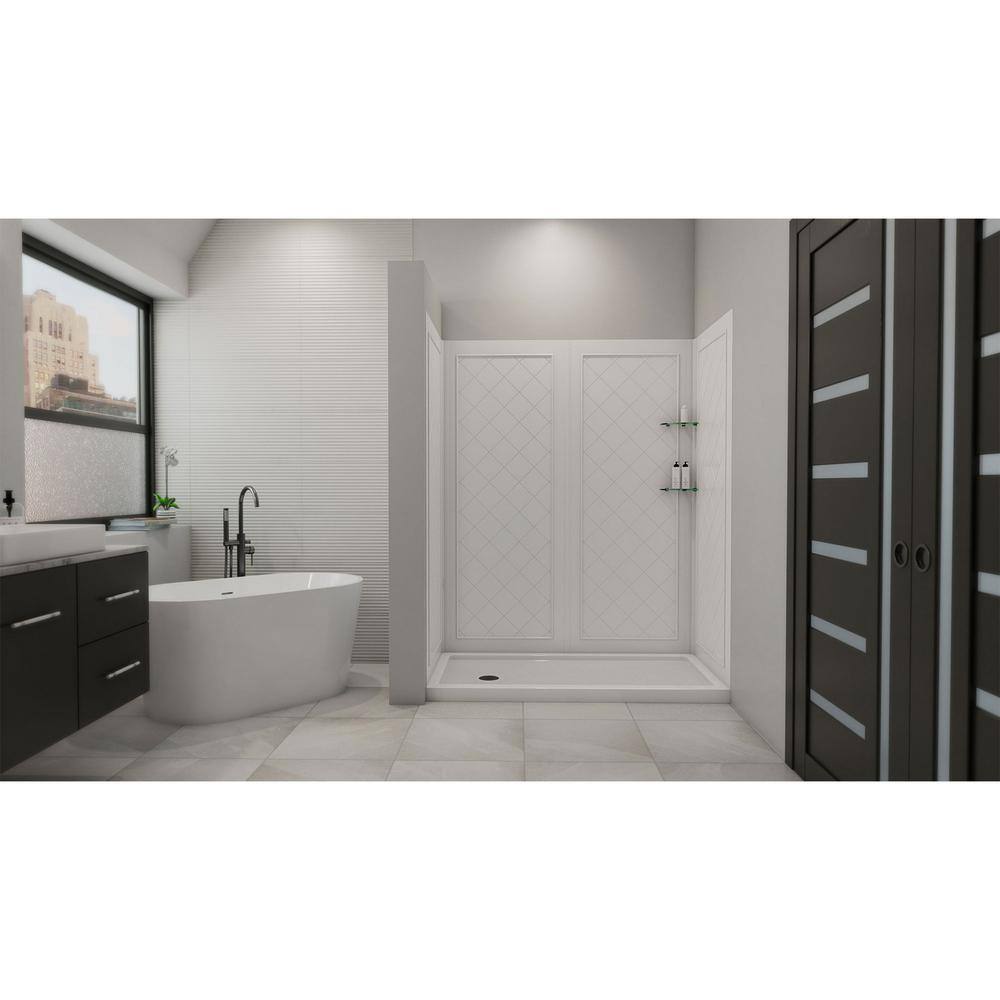 White Acrylic Alcove Shower Kit with Left Drain