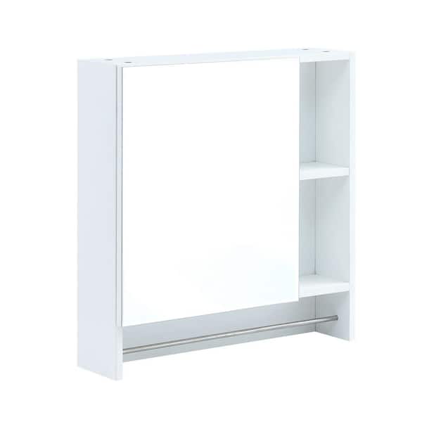 21.6 in. W x 22 in. H Rectangular Wood Medicine Cabinet with Mirror, Shelves and Towel Rack in White