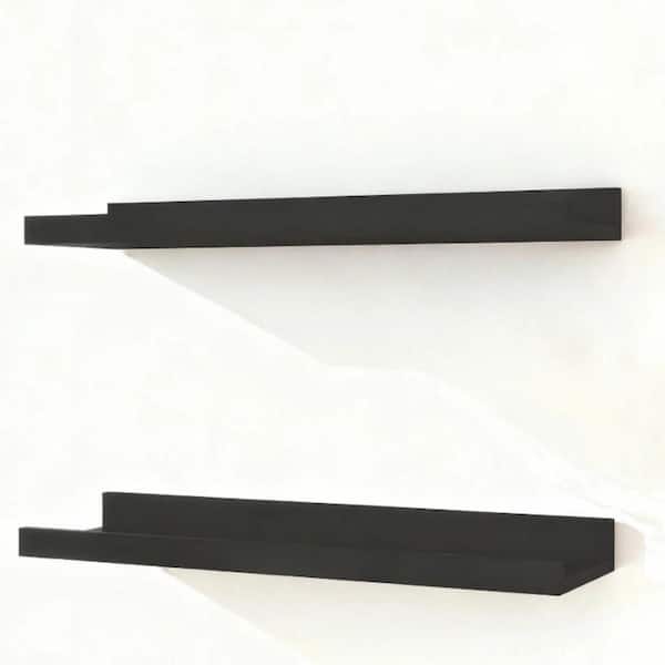 15.8 in.W x 4.5 in.D Floating Shelves Wall Mounted Wood,Picture Ledge Shelf and Lip Set of 2,Decorative Wall Shelf,Black