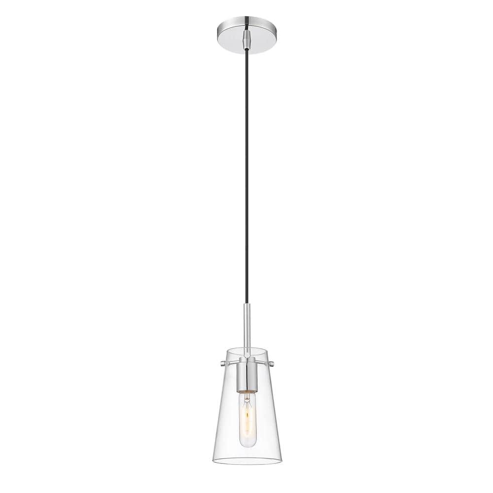 Kira 5 in. 1-Light Chrome Shaded Pendant Light with Clear Glass Shade, No B
