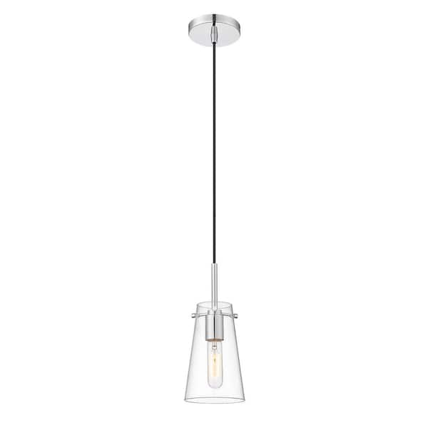 Unbranded Kira 5 in. 1-Light Chrome Shaded Pendant Light with Clear Glass Shade, No Bulbs Included