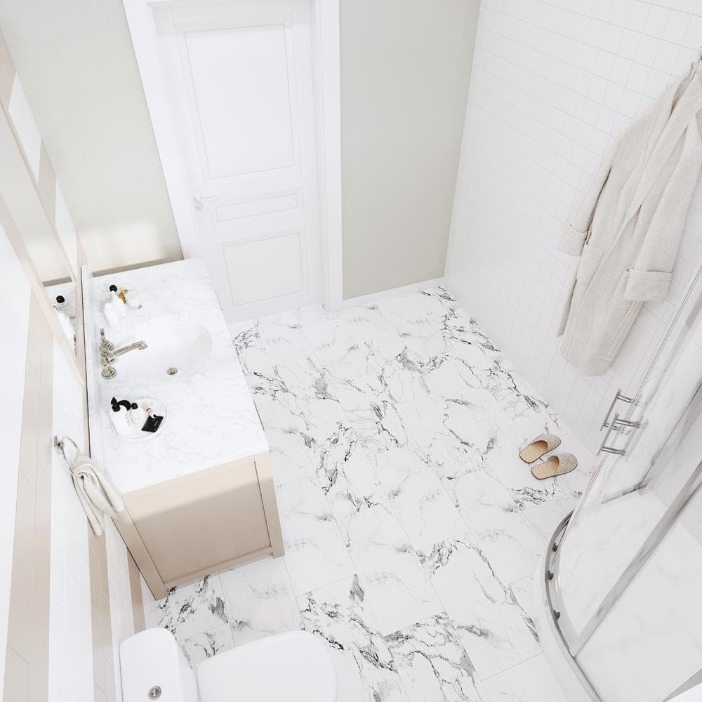 Calacatta White Marble Look 12" x 24" Vinyl Tile Flooring
