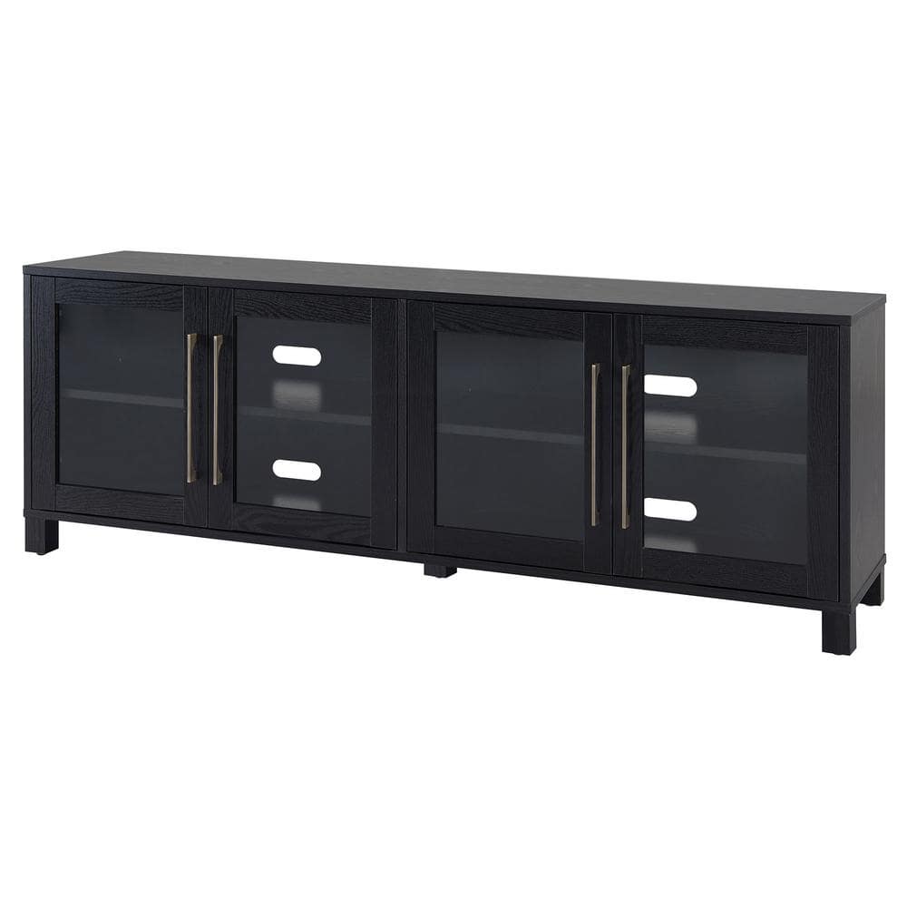 Quincy Black Grain Rectangular TV Stand with Glass Doors