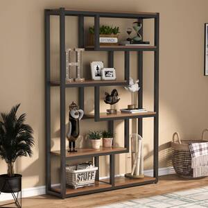 Benjamin 69.3 in. Rustic Brown Wood 6-Shelf Etagere Bookcase with Sturdy Metal Frame