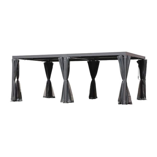 12 ft. x 20 ft. Black Aluminum Outdoor Adjustable Louvered Pergola with Waterproof Roof