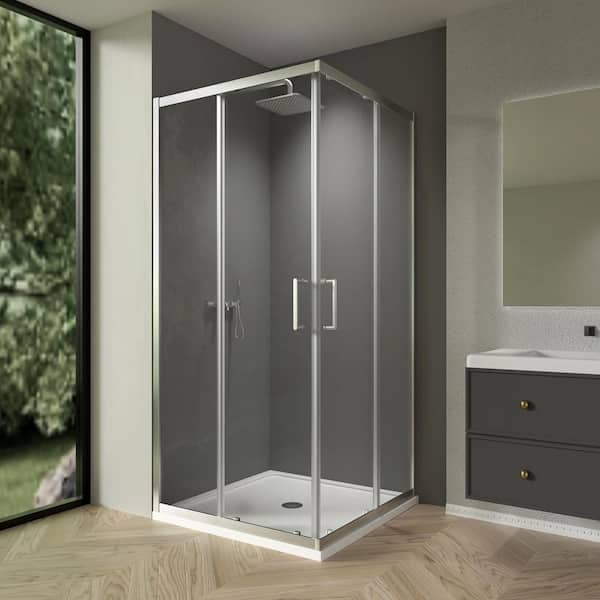 36 in. D x 36 in. W x 72 in. H Double Sliding Framed Corner Shower Enclosure in Brushed Nickel with 1/4 in. Clear Glass