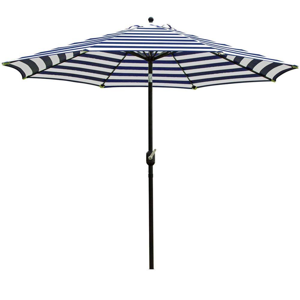 9ft. Aluminum Pole Market Push Button Tilt Patio Umbrella in Blue and White
