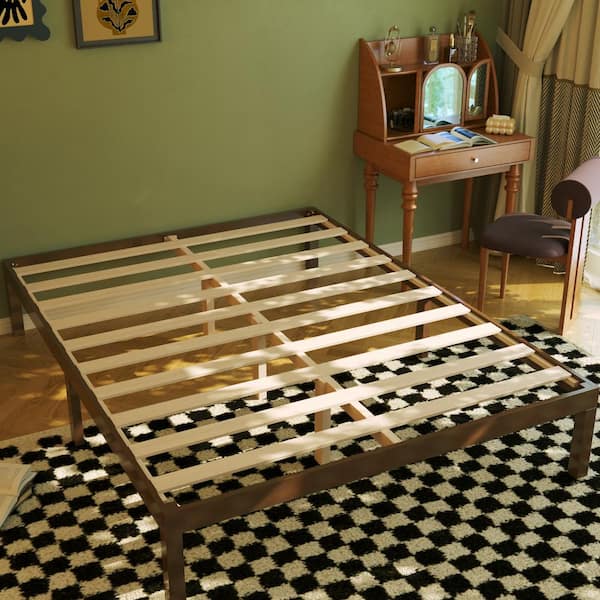 Classic Dark Brown Wooden Queen Platform Bed Frame