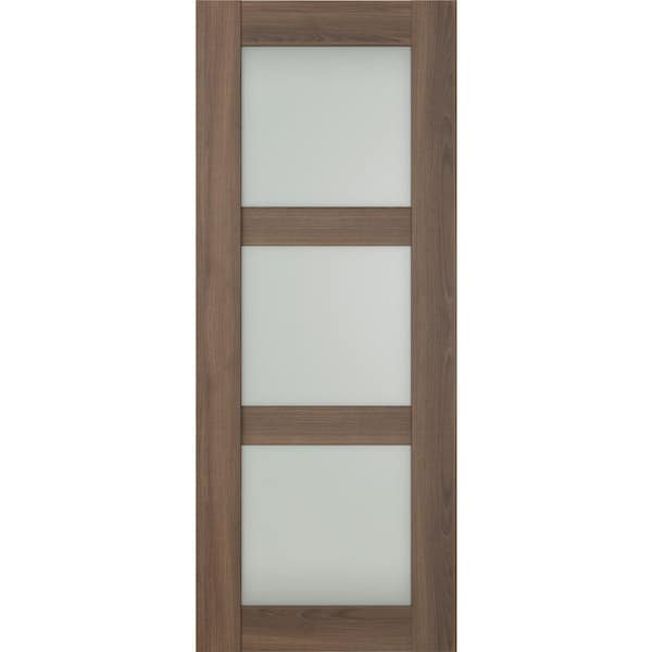 Avon 3 Lite N 32 in. х 80 in. No Bore 3-Lite Frosted Glass Pecan Nutwood Solid Composite Core Wood Interior Door Slab