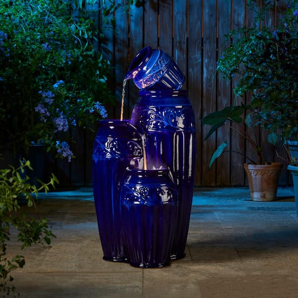 Glitzhome 35.5 in.H Oversized Cobalt Blue Embossed Pattern 4