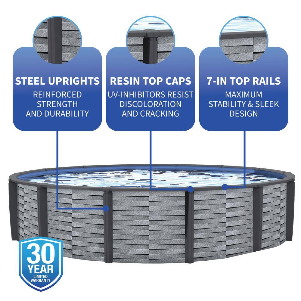 Gray 15-ft Round Resin Above Ground Swimming Pool Package with Filter and Pump