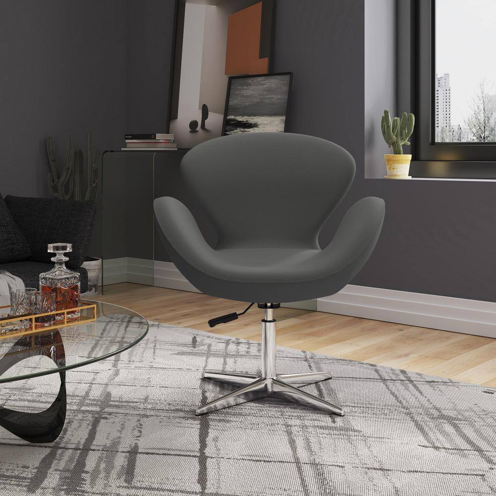 Gray Leather and Fabric Swivel Chair with Metal Base
