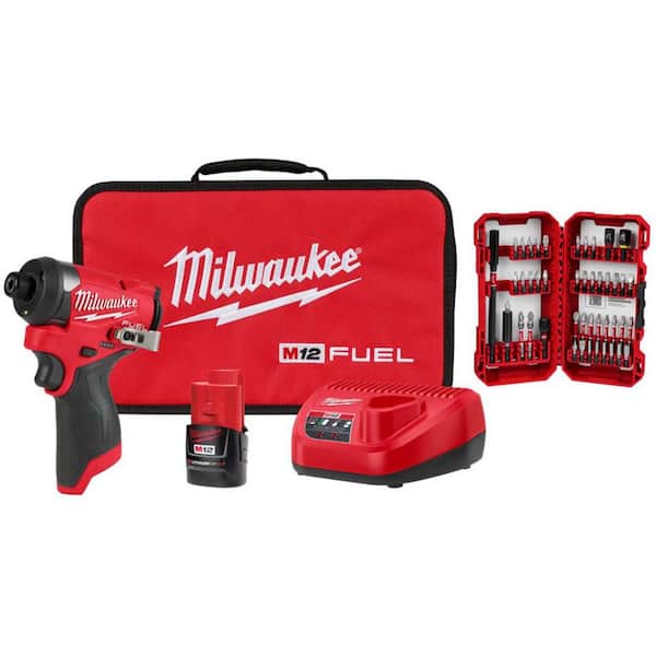 M12 FUEL 12-Volt Lithium-Ion Brushless Cordless 1/4 in. Hex Impact Driver Compact Kit with Battery Bit Set and Bag