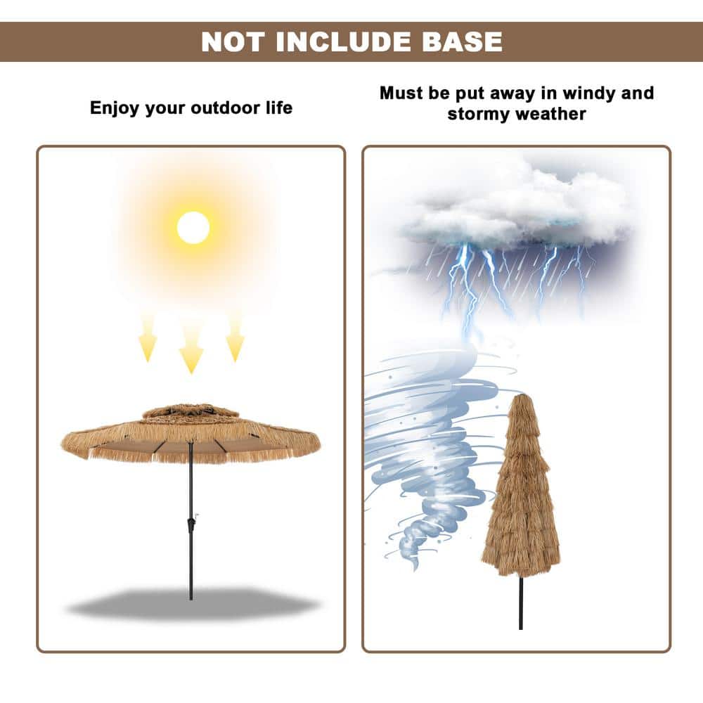 10 ft. Natural Straw Tiki Beach Umbrella with Black Steel Pole