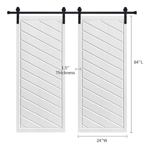 Double Modern Framed Twill 24 in. x 84 in. MDF White Barn Sliding Door With Hardware kit