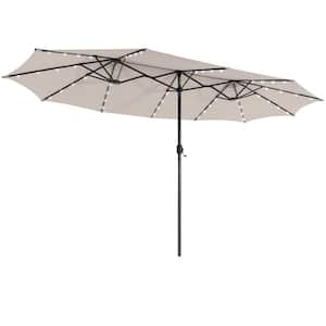 15 ft. Steel Double-Sided Market Patio Umbrella with 48 Solar LED Lights in Beige