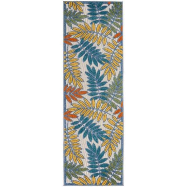 HomeRoots Charlie 2 X 6 ft. Ivory Floral Indoor/Outdoor Area Rug ...