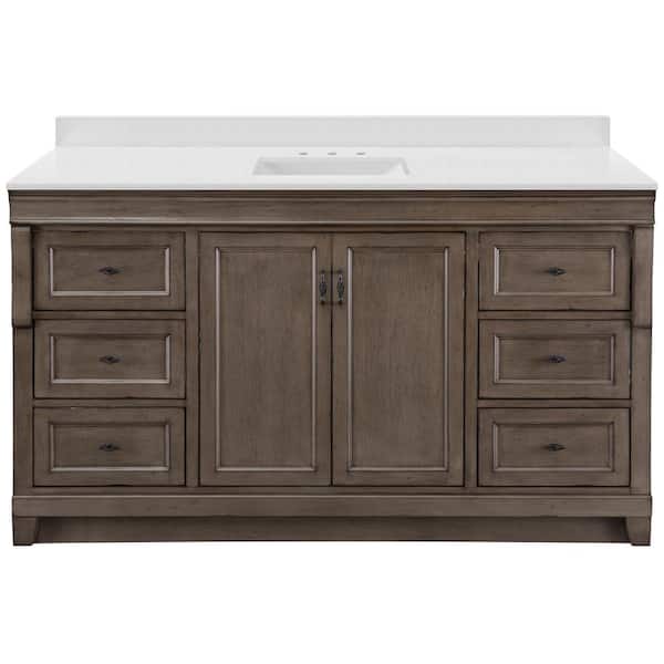Home Decorators Collection Naples 61 in. W x 22 in. D x 35 in. H Single Sink Freestanding Bath Vanity in Gray with Snowstorm Engineered Stone Top