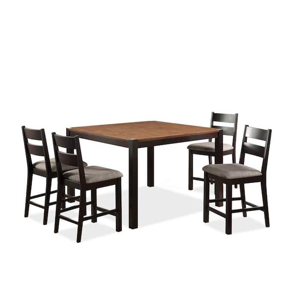 Furniture of America Linka 5-Piece Wood Top Dark Oak and Espresso Extendable Counter Height Table Set