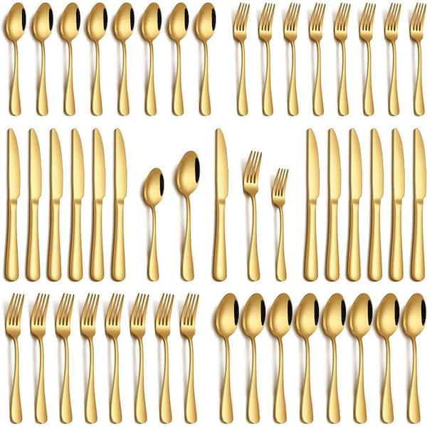 40-piece gold and silver cutlery set, 8-person stainless steel cutlery set, food-grade knives, forks and spoons.
