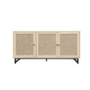 47.25 in. W x 15.75 in. D x 23.23 in. H Natural Beige Linen Cabinet with 3 Doors and Adjustable Shelves