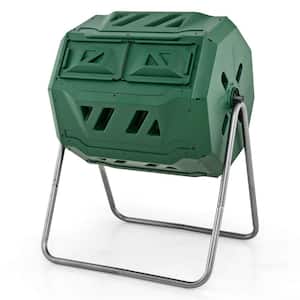 42 Gal Compost Bin Dual Chamber Composting Tumbler with 2 Sliding Doors Metal Frame Green