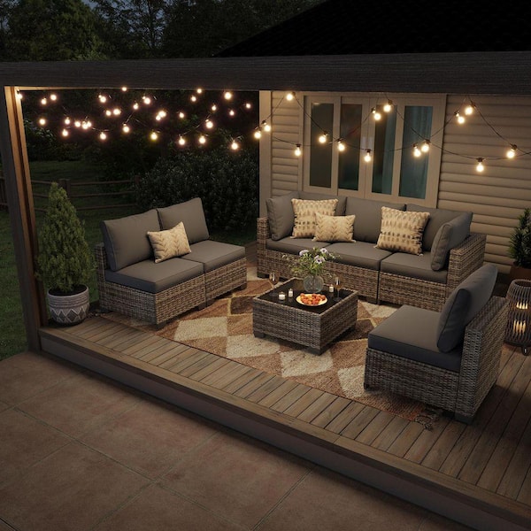 MIRAFIT Gray 7-Piece Wicker Patio Outdoor Sectional Furniture Set