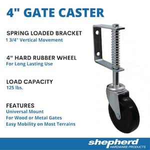 4 in. Black Hard Rubber and Steel Swivel Gate Caster with Adjustable Spring Bracket and 125 lbs. Load Rating (4-Pack)