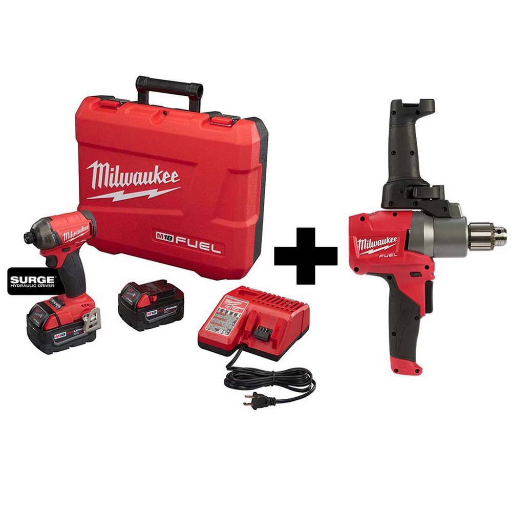 Milwaukee M18 FUEL SURGE 18V Lithium-Ion Brushless Cordless 1/4 in. Hex  Impact Driver Kit W/ M18 FUEL 1/2 in. Mud Mixer 2760-22-2810-20 The Home  Depot
