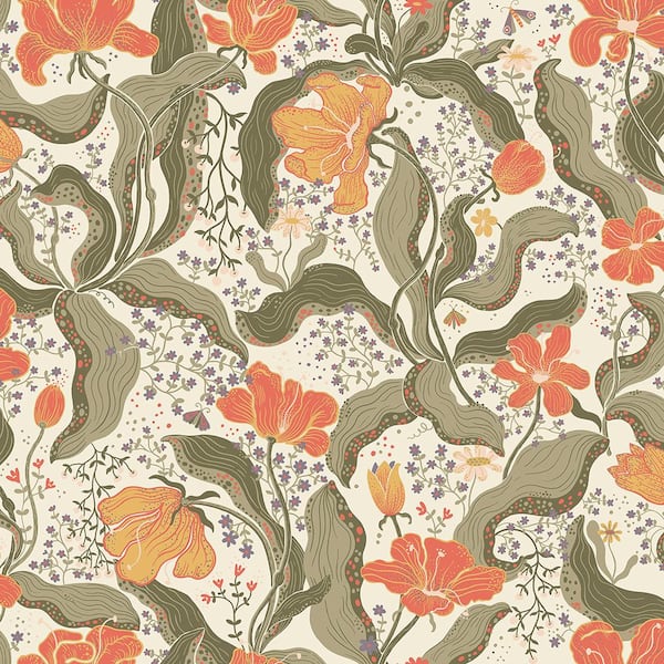A-Street Prints Bodri Dark Green Tulip Garden Non-Pasted Paper Wallpaper