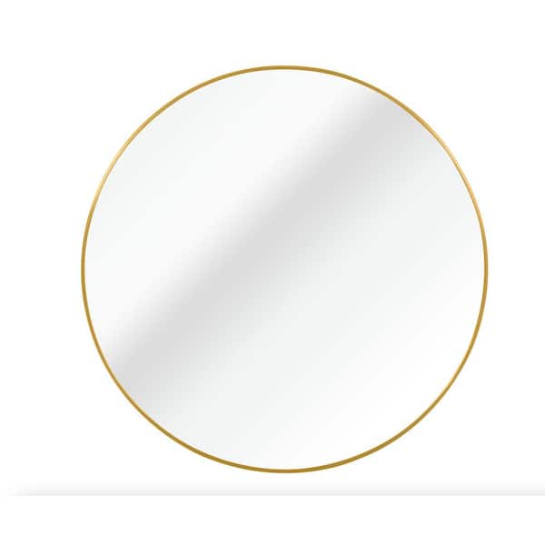 Tidoin 42 in. W x 42 in. H Round Framed Hook Wall Bathroom Vanity Mirror in Gold