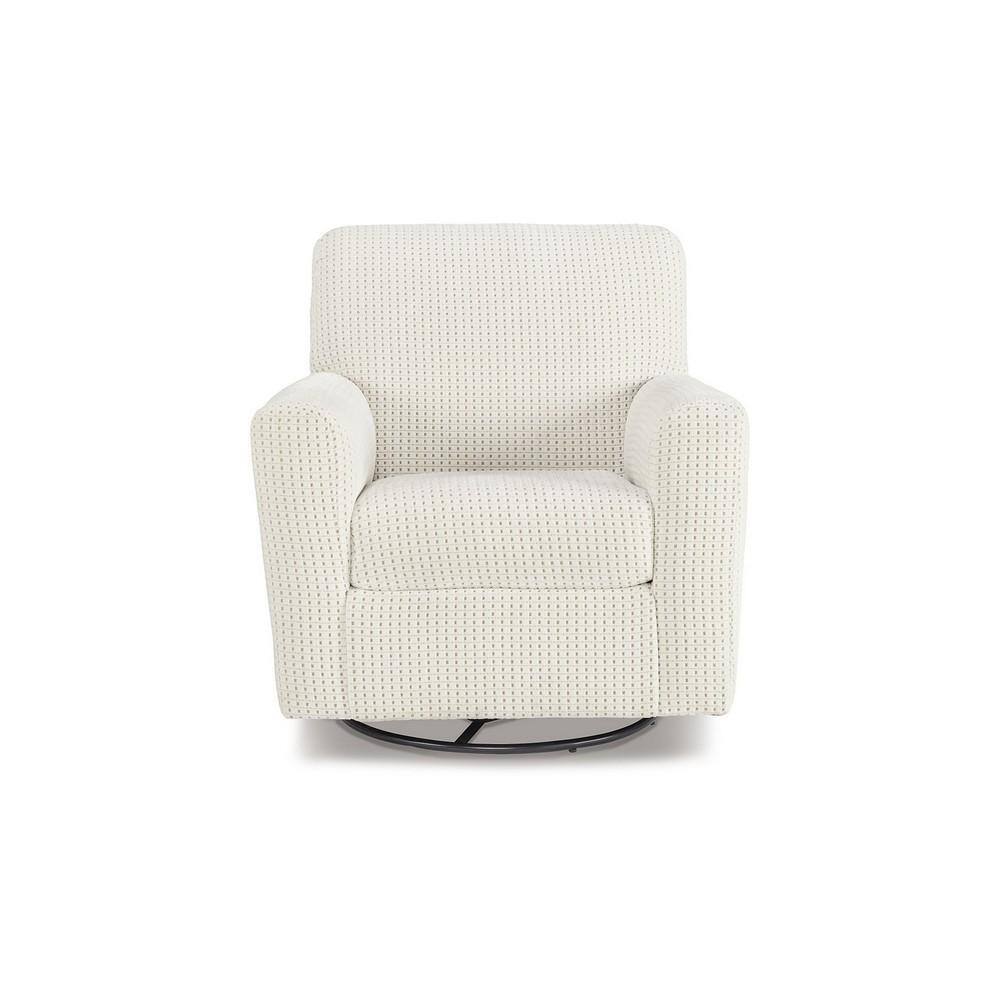 Ivory Polyester Swivel Glider Accent Chair