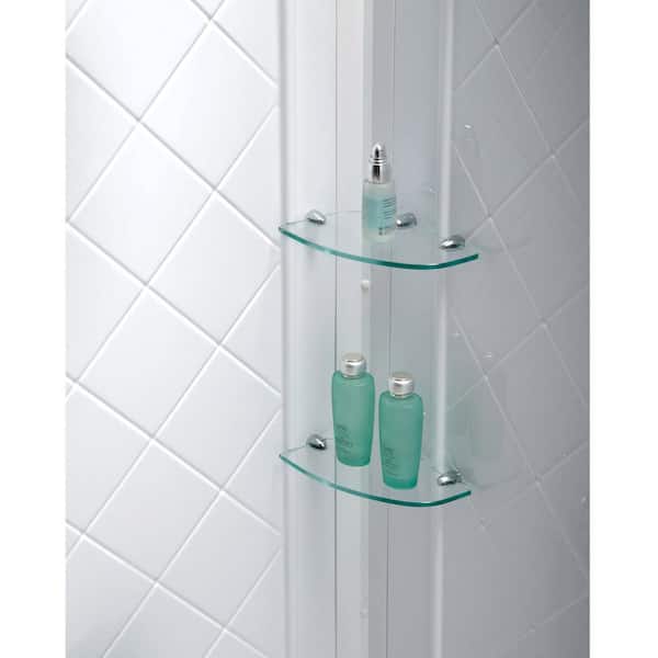 SlimLine 42 in. x 42 in. Neo-Angle Shower Pan Base in White with Off-Center Drain and Back-Walls