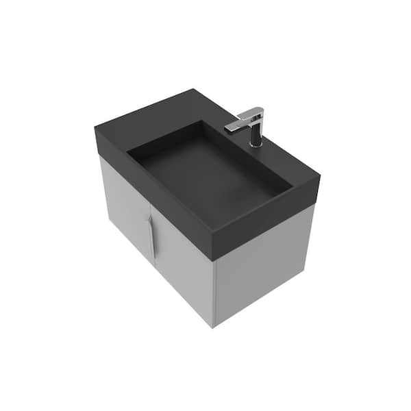 castellousa 30 in. W x 18.9 in. D x 19.75 in H Single Right Sink Bath Vanity in Gray w Brushed Nickel Trim w Solid Surface Black Top