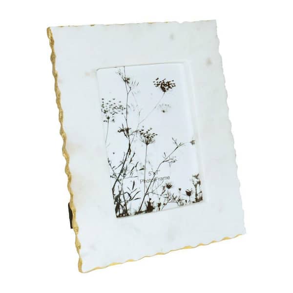 Liv & Skye White 8 in. x 10 in. Stone Jagged Photo Frame with Gold Trim