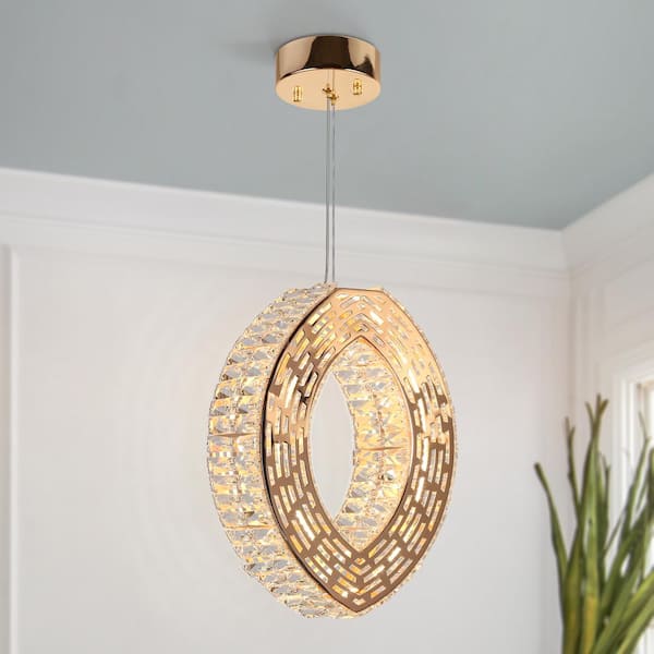 LNC Brusmogan 1-Light dimmable Integrated LED Plating Rose Gold Round Chandelier with Crystals