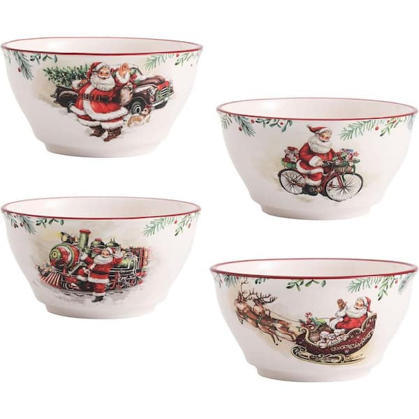 25 fl. oz. Red Ceramic Cereal Bowls Christmas Cereal Bowls, for Pasta, Salad, Cereal, and Soup (Set of 4)
