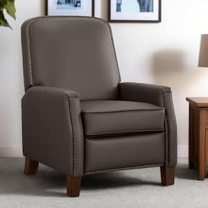 Sophronia Dark Brown Leather Manual Push Back Recliner with Wood Frame for Living Room and Bedroom 30.3 in. W x 38 in. D