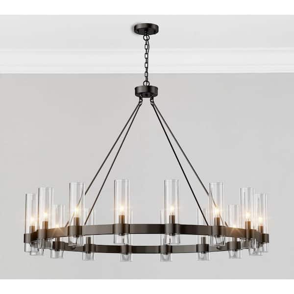 Farmhouse Chandelier 48 in. 16-Light Black Wagon Wheel Chandelier for Dinning Room, Kitchen Island, Foyer, Bedroom