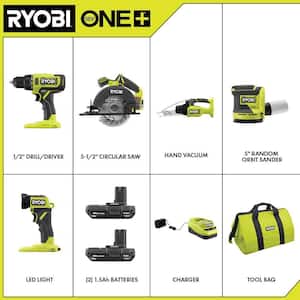 ONE+ 18V Cordless 5-Tool Combo Kit with (2) 1.5 Ah Batteries, Charger, and Tool Bag